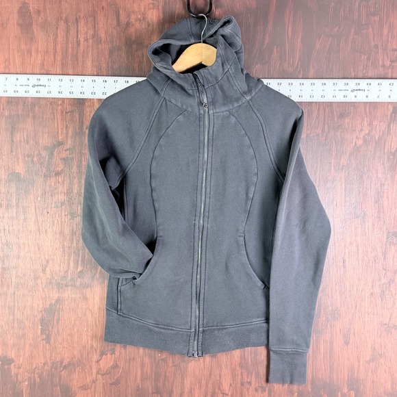 Lululemon Tops - Lululemon Scuba Hoodie Full Zip Charcoal Grey Washed Black 8 Athletic Jacket